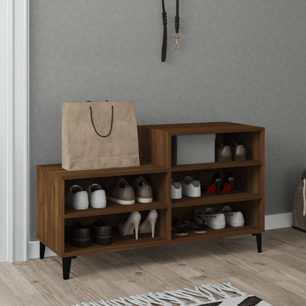 The Living Store Schoenenrek Industriële Stijl - 102x36x60 cm - Bewerkt hout en metaal - Bruineiken - Inclusief