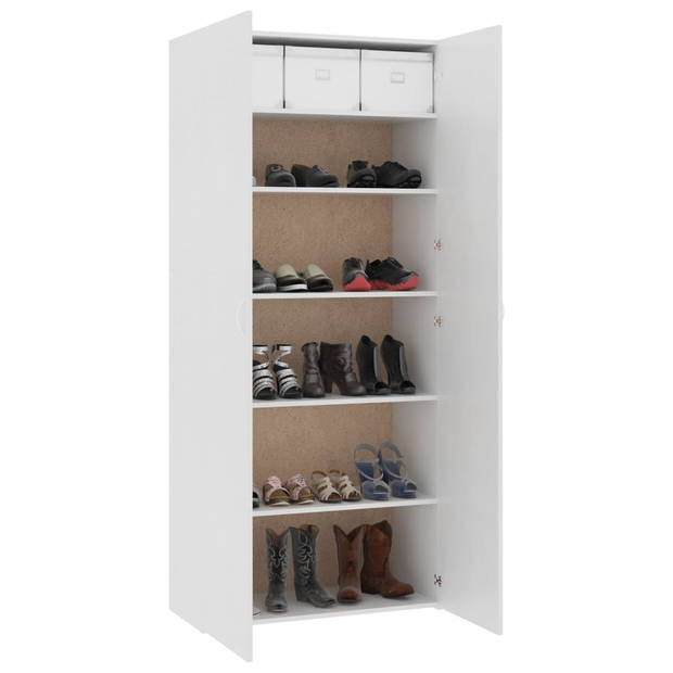 The Living Store Schoenenkast - Hout - 80 x 35.5 x 180 cm - 2 deuren - 6 schappen