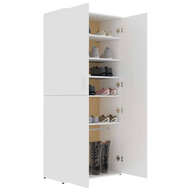 The Living Store Schoenenkast - Bewerkt hout - 80x39x178cm - Wit