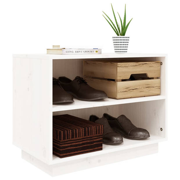 The Living Store Schoenenkast - Massief grenenhout - 60 x 34 x 45 cm - Wit