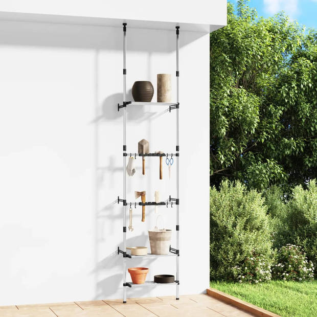 The Living Store Telescopische tuinrek - aluminium frame - verstelbaar - 3 schappen - 2 stangen - 66 x 32 x (250-300)