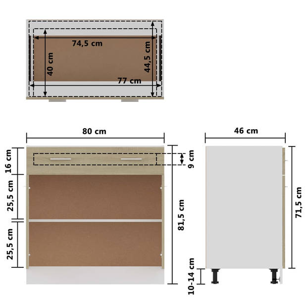 vidaXL Onderkast met lade 80x46x81,5 cm bewerkt hout sonoma eikenkleur