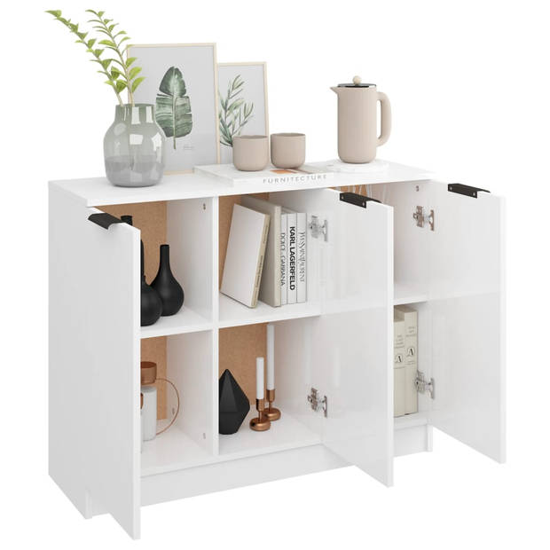 The Living Store Houten dressoir - Bijzetkast 90.5 x 30 x 70 cm - hoogglans wit