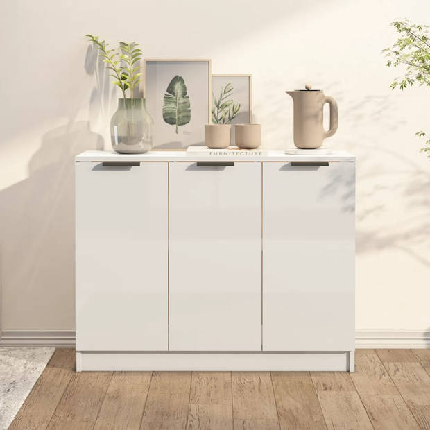 The Living Store Houten dressoir - Bijzetkast 90.5 x 30 x 70 cm - hoogglans wit