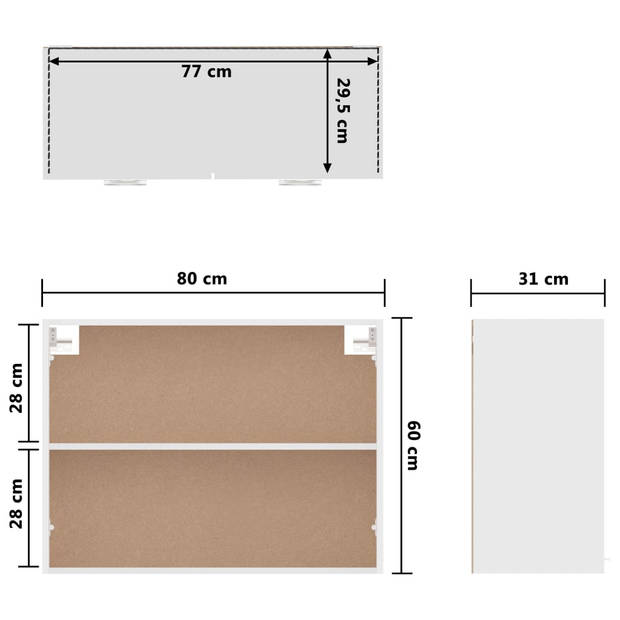 vidaXL Hangkast 80x31x60 cm bewerkt hout hoogglans wit