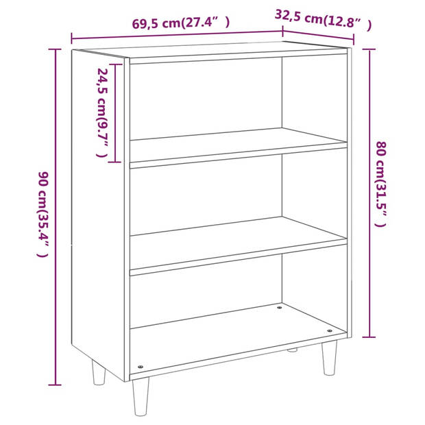 vidaXL Dressoir 69,5x32,5x90 cm bewerkt hout gerookt eikenkleurig