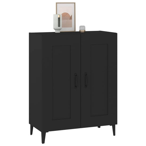 The Living Store Dressoir Zwarte Bewerkt Hout - 69.5 x 34 x 90 cm - Stevig en Praktisch