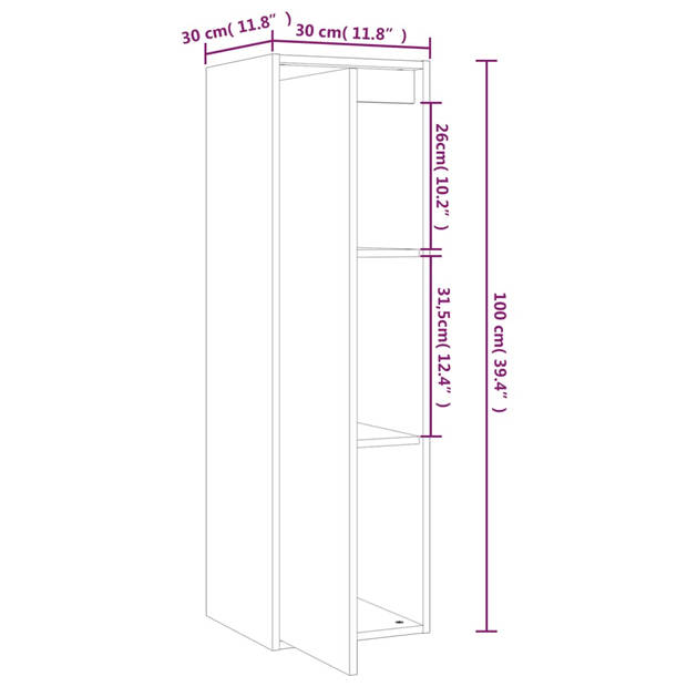 vidaXL Wandkast 30x30x100 cm massief grenenhout wit