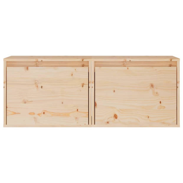 The Living Store Zwevende Wandkast - Massief Grenenhout - 45x30x35 cm - Set van 2