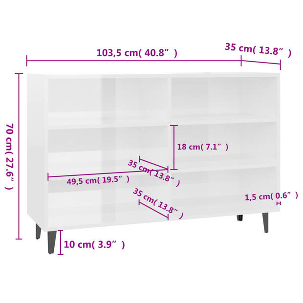 vidaXL Dressoir 103,5x35x70 cm bewerkt hout hoogglans wit