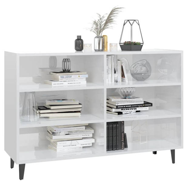 The Living Store Dressoir Industriële Stijl - 103.5 x 35 x 70 cm - Hoogglans wit - Spaanplaat en metaal