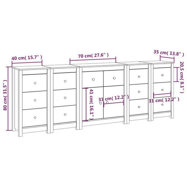 vidaXL Dressoir 230x35x80 cm massief grenenhout