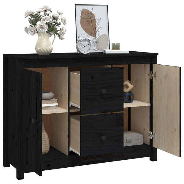 The Living Store Dressoir 100x35x74 cm massief grenenhout zwart - Keukenkast