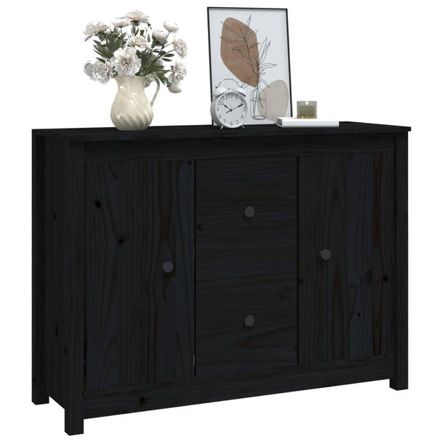 The Living Store Dressoir 100x35x74 cm massief grenenhout zwart - Keukenkast