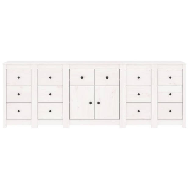 The Living Store Dressoir Massief Grenenhout - Wit - 230 x 35 x 80 cm - Met Deuren en Lades