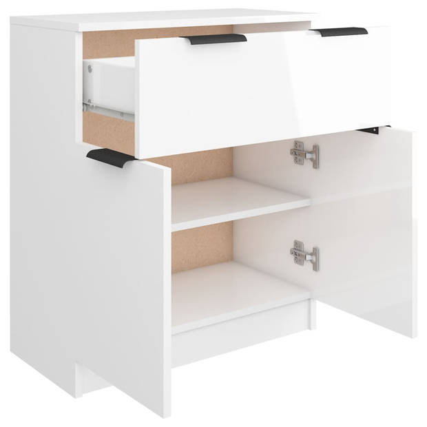 The Living Store Houten Dressoir - Bijzetkast - Hoogglans wit - 60 x 30 x 70 cm - Vochtbestendig