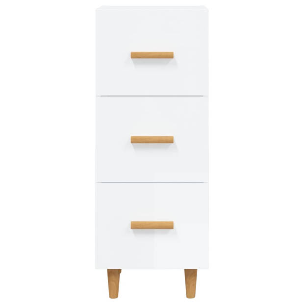 The Living Store Dressoir Kast - Hoogglans Wit - 34.5 x 34 x 90 cm - Bewerkt Hout en Eucalyptushout