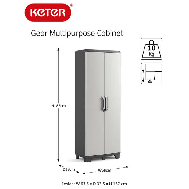 Keter Opbergkast Gear 182 cm zwart en grijs