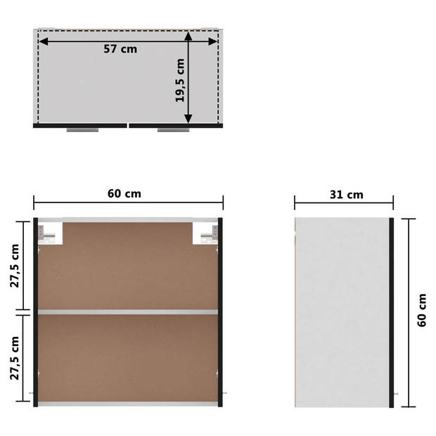 vidaXL Hangkast 60x31x60 cm bewerkt hout zwart