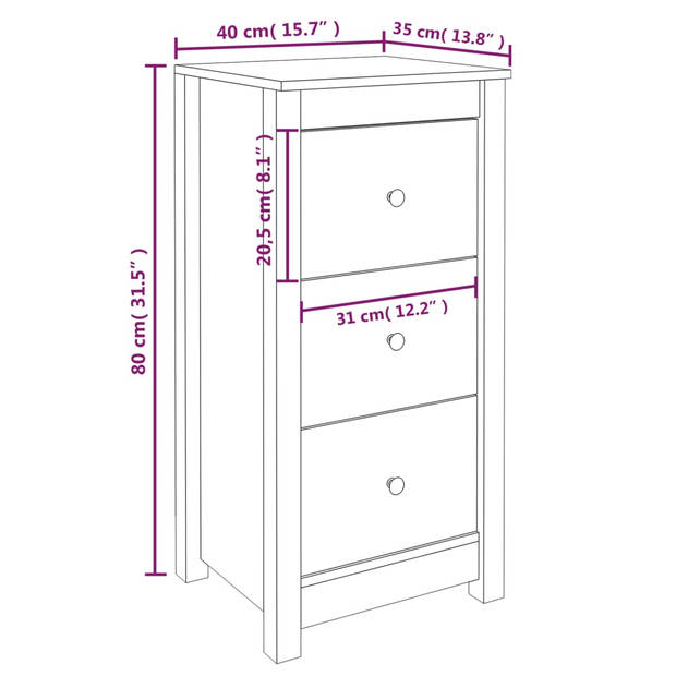 vidaXL Dressoir 40x35x80 cm massief grenenhout zwart