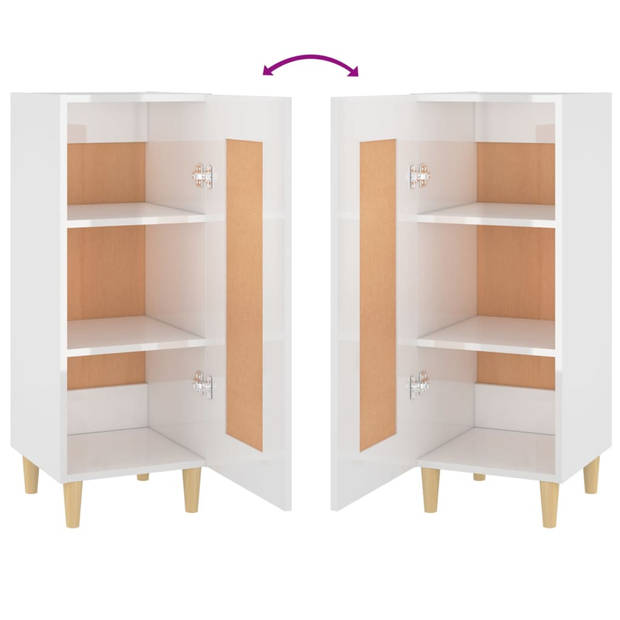 The Living Store Dressoir - Hoogglans wit - 34.5 x 34 x 90 cm - bewerkt hout - flexibele deurinstallatie