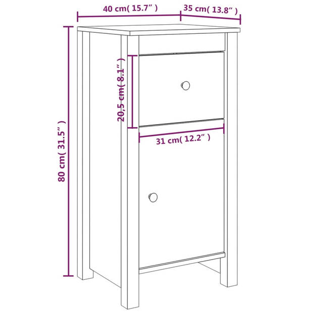 vidaXL Dressoir 40x35x80 cm massief grenenhout zwart