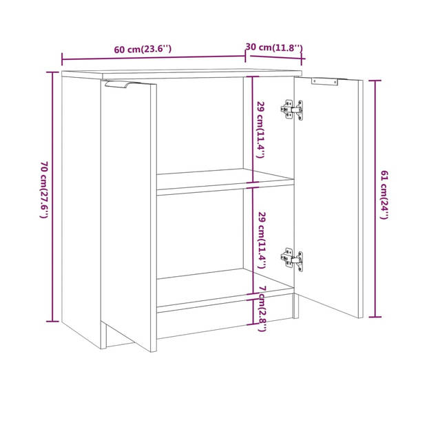 vidaXL Dressoir 60x30x70 cm bewerkt hout wit