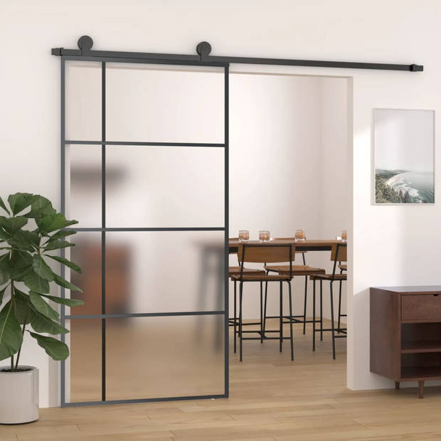 The Living Store Schuifdeur - Zwart - 102.5 x 205 cm - Mat ESG-glas en aluminium