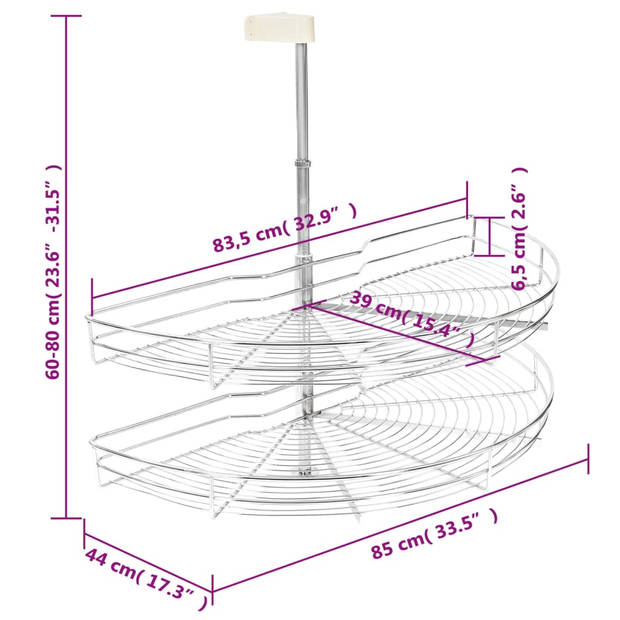 vidaXL Draadmand keuken 2-laags 180 graden 85x44x80 cm zilverkleurig