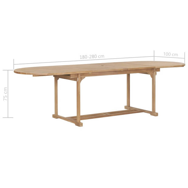 vidaXL Tuintafel verlengbaar ovaal 180-280x100x75 cm massief teakhout