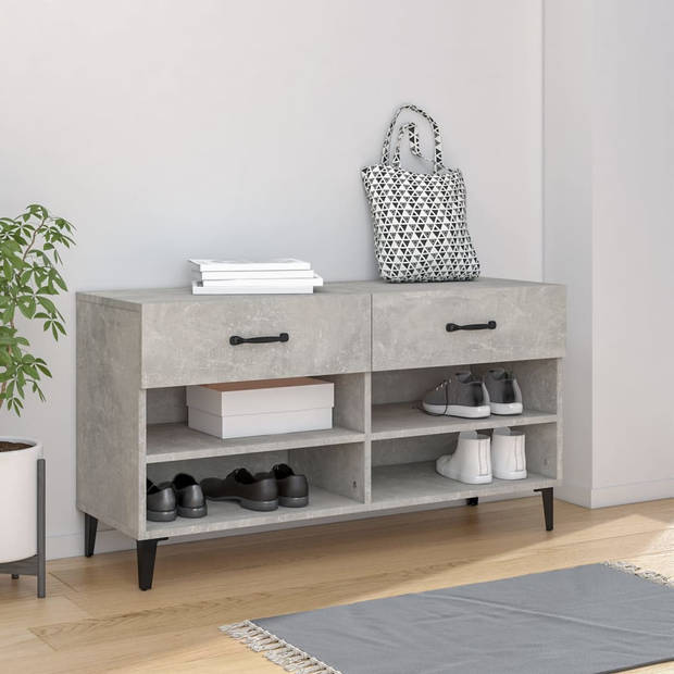 The Living Store Schoenenkast - betongrijs - 102 x 35 x 55 cm - opbergruimte - stabiel blad - trendy ontwerp