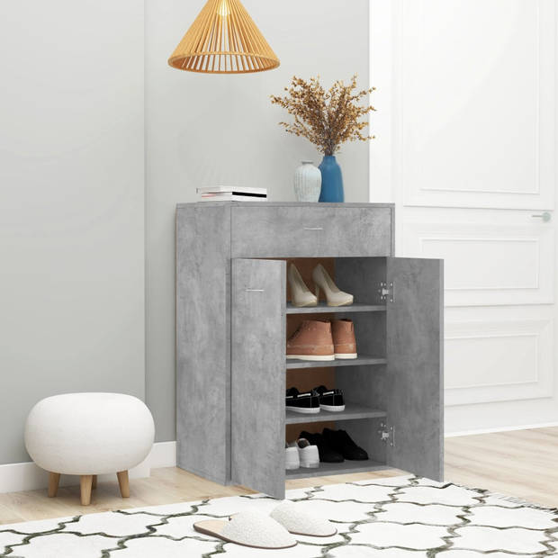 The Living Store Schoenenrek Betongrijs - 60 x 35 x 84 cm - Met 1 lade - 2 deuren en 4 binnenschappen