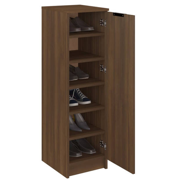 The Living Store Schoenenkast Bruineiken Hout 30x35x100cm - Met Deur en Schappen