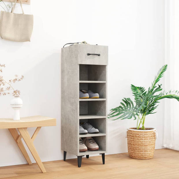 The Living Store Schoenenkast - Betongrijs - 30 x 35 x 105 cm - Metalen poten