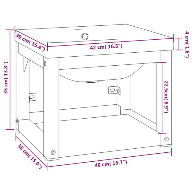 vidaXL Wastafelframe met inbouwwastafel ijzer wit