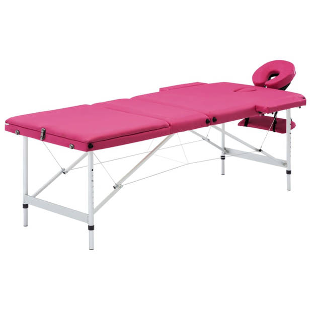 vidaXL Massagetafel inklapbaar 3 zones aluminum roze