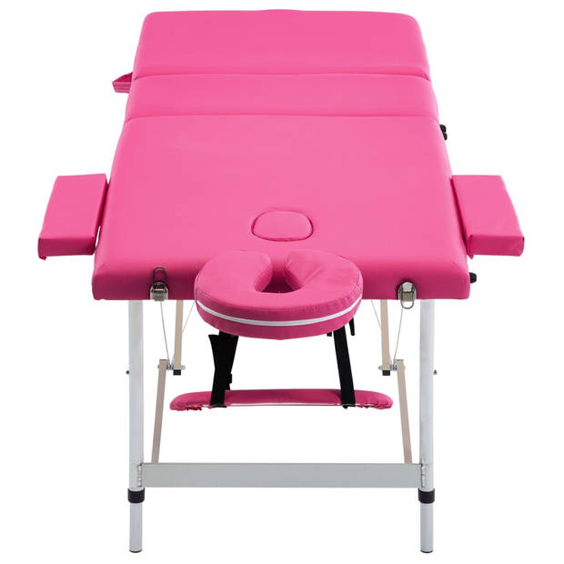 vidaXL Massagetafel inklapbaar 3 zones aluminum roze