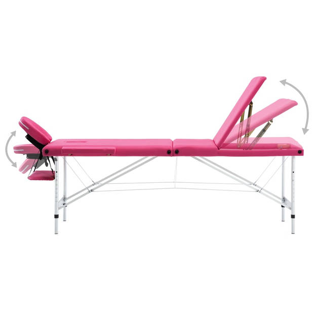 vidaXL Massagetafel inklapbaar 3 zones aluminum roze