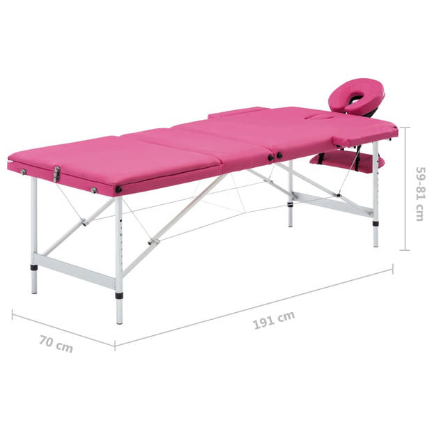 vidaXL Massagetafel inklapbaar 3 zones aluminum roze