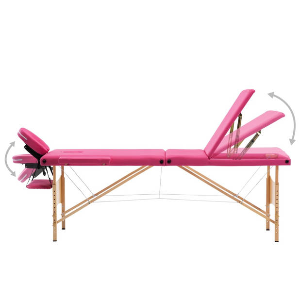 vidaXL Massagetafel inklapbaar 3 zones hout roze