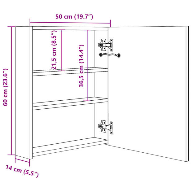 vidaXL Badkamerkast met spiegel en LED 50x14x60 cm grijs