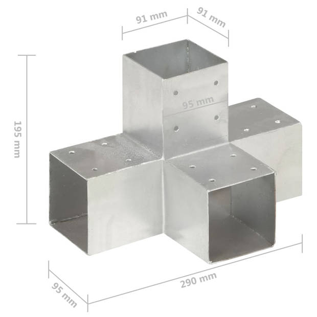 vidaXL Paalverbindingen 4 st X-vorm 91x91 mm gegalvaniseerd metaal