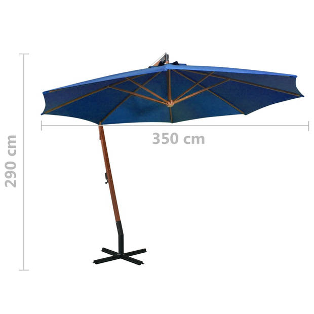 vidaXL Zweefparasol met paal 3,5x2,9 m massief vurenhout azuurblauw