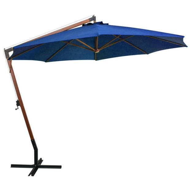 vidaXL Zweefparasol met paal 3,5x2,9 m massief vurenhout azuurblauw