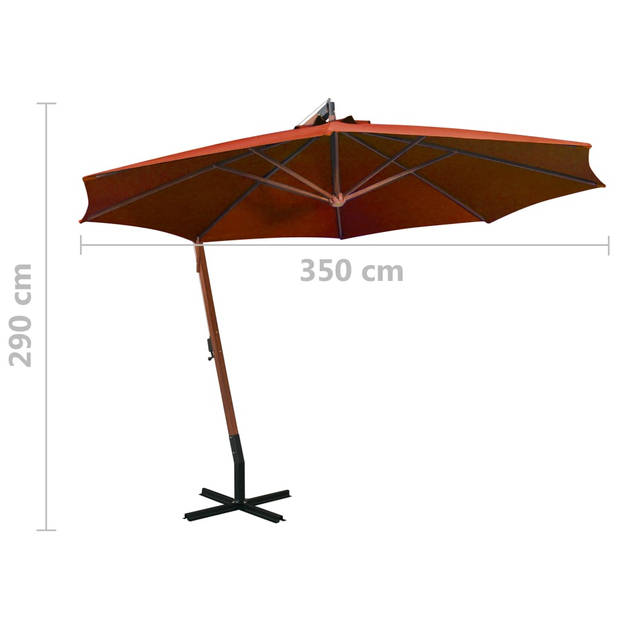 vidaXL Zweefparasol met paal 3,5x2,9 m massief vurenhout terracotta