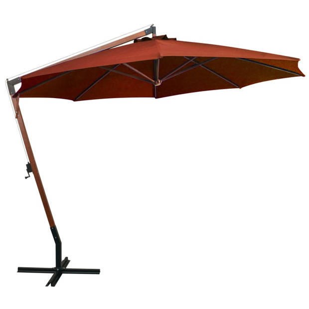 vidaXL Zweefparasol met paal 3,5x2,9 m massief vurenhout terracotta