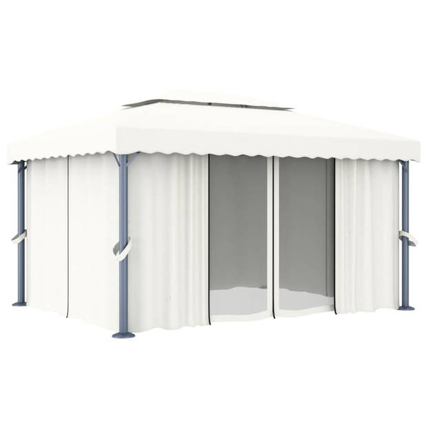 vidaXL Prieel met gordijn 4x3 m aluminium crèmewit