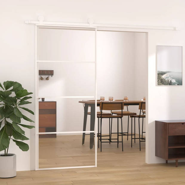 The Living Store Schuifdeur 90x205 cm ESG-glas en aluminium wit - Deurhor