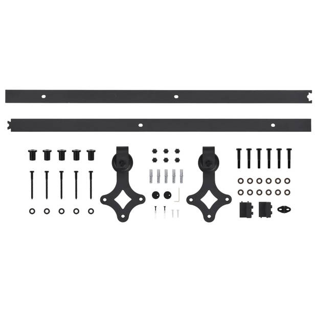 The Living Store Schuifdeur set - Massief grenenhout - 100x210x3.6 cm - Gepoedercoat staal - Zwart - 200 cm schuifrail