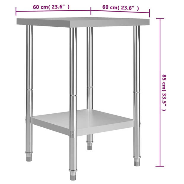 vidaXL Keukenwerktafel 60x60x85 cm roestvrij staal